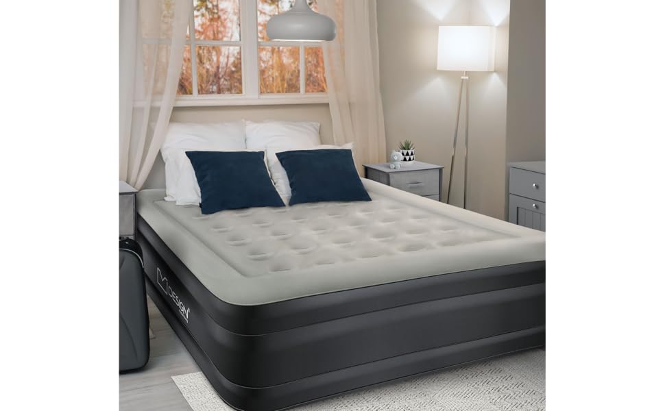 Надувна матрац 2 персони ML-Design 203x157x47 см сірий, сертифікат TÜV, самонадувний з електричною помпою 230V, для кемпінгу, гостьовий двоспальний матрац + сумка для перенесення сірий