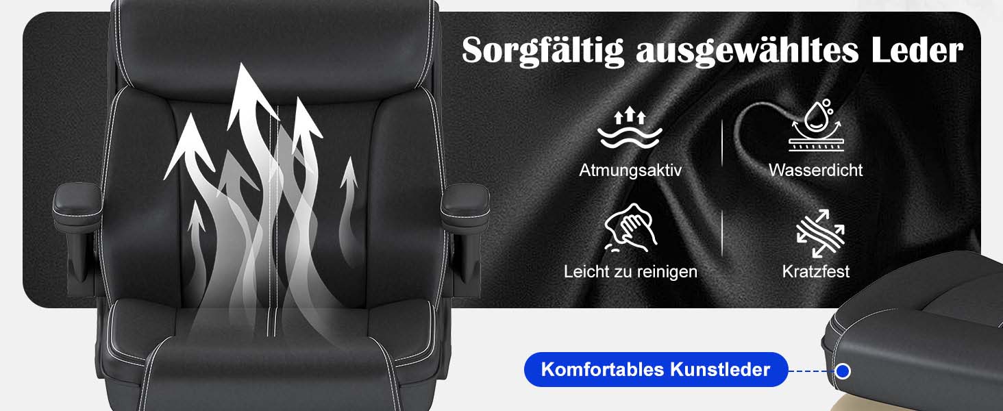 Офісний крісло AnyGod з шкіри, регульовані підлокітники, поворотне, для дому та офісу, до 136 кг, чорне