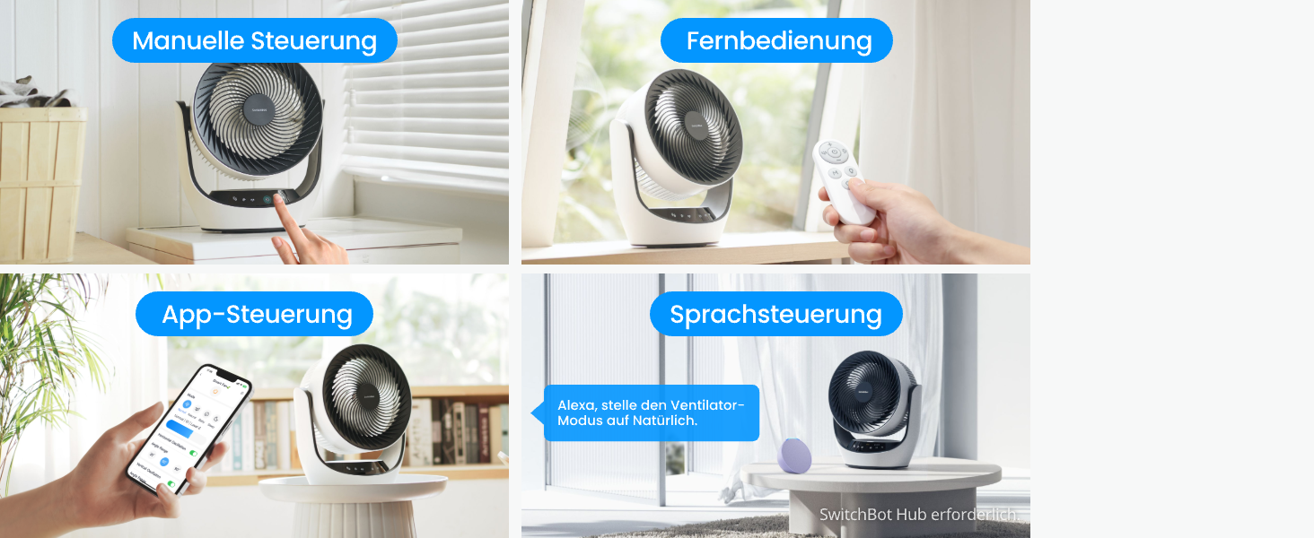 SwitchBot USB вентилятор для столу: тихий, акумуляторний, 4 режими, таймер, сумісний з Alexa/Google/Siri