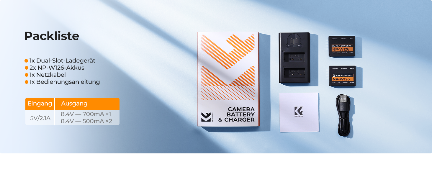 Акумулятор K&F Concept NP-W126/NP-W126S для Fujifilm (1300 mAh x2) + Зарядний пристрій Type-C/Micro-USB