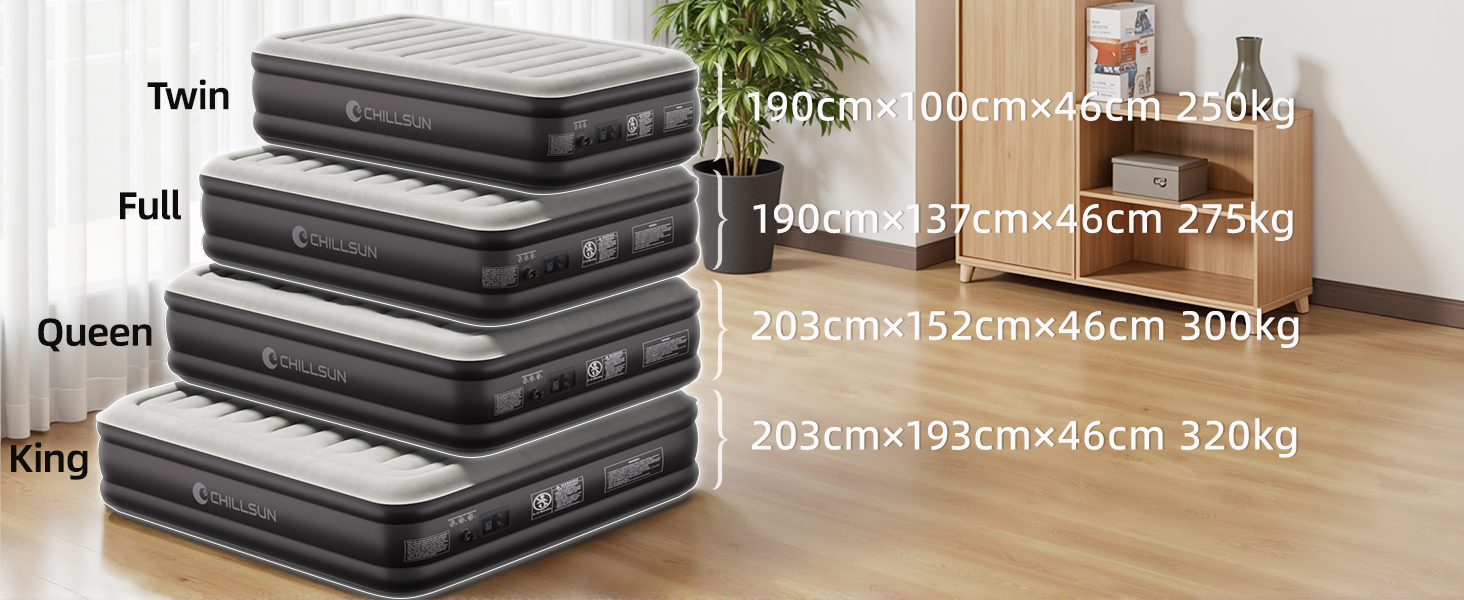 Надувне ліжко CHILLSUN® для 2 осіб, 203x152x46 см з електричним насосом, водонепроникне, для кемпінгу та гостей