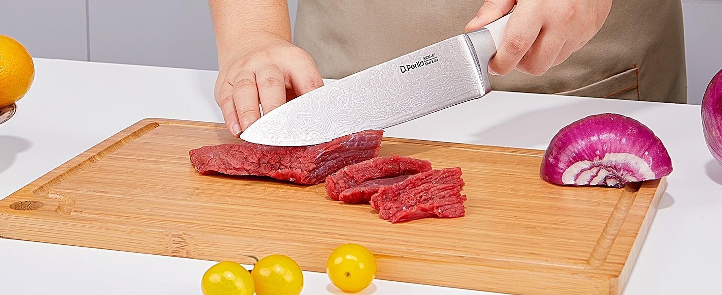 D.Perlla 14-Piece Self-Sharpening Knife Block Set - Professional Stainless Steel Kitchen Knife Set with Plastic Handle & Wood Block