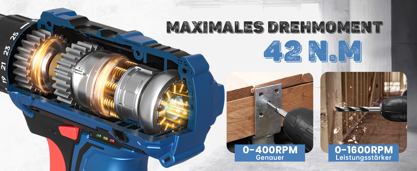 Акумуляторний шуруповерт-дрель 20V з набором аксесуарів 75 шт., 42Nm, 10мм, 2 швидкості, 25+1 момент, LED-ліхтар, для ремонту та DIY