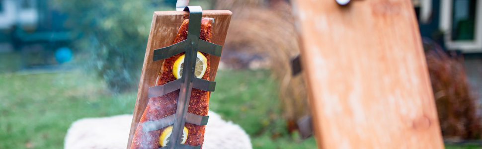 Дошка для гриля та копчення лосося та риби BBQ-Toro з тримачем, бук