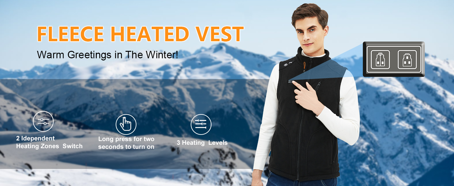 Тепла флісова жилетка Telguua з підігрівом для чоловіків з Powerbank 5V 10000mAh, 6 зон нагріву, 3 рівні температури, керування 2 зонами, для кемпінгу, піших прогулянок, сноубордингу, чорна