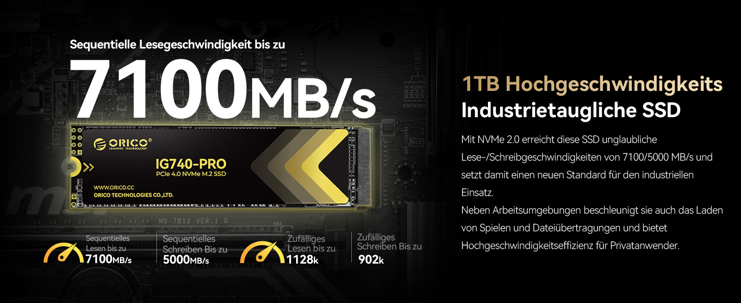 SSD Orico 1TB M.2 NVMe PCIe 4.0 (IG740PRO) - Швидкість до 7100 МБ/с, TLC 3D NAND, з радіатором, для ПК, ноутбука, PS5