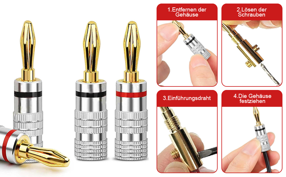 4 шт. бананові конектори для акустичних кабелів, 4 мм, аудіо-роз'єми для підключення до підсилювача, сумісні з кабелями до 4 мм