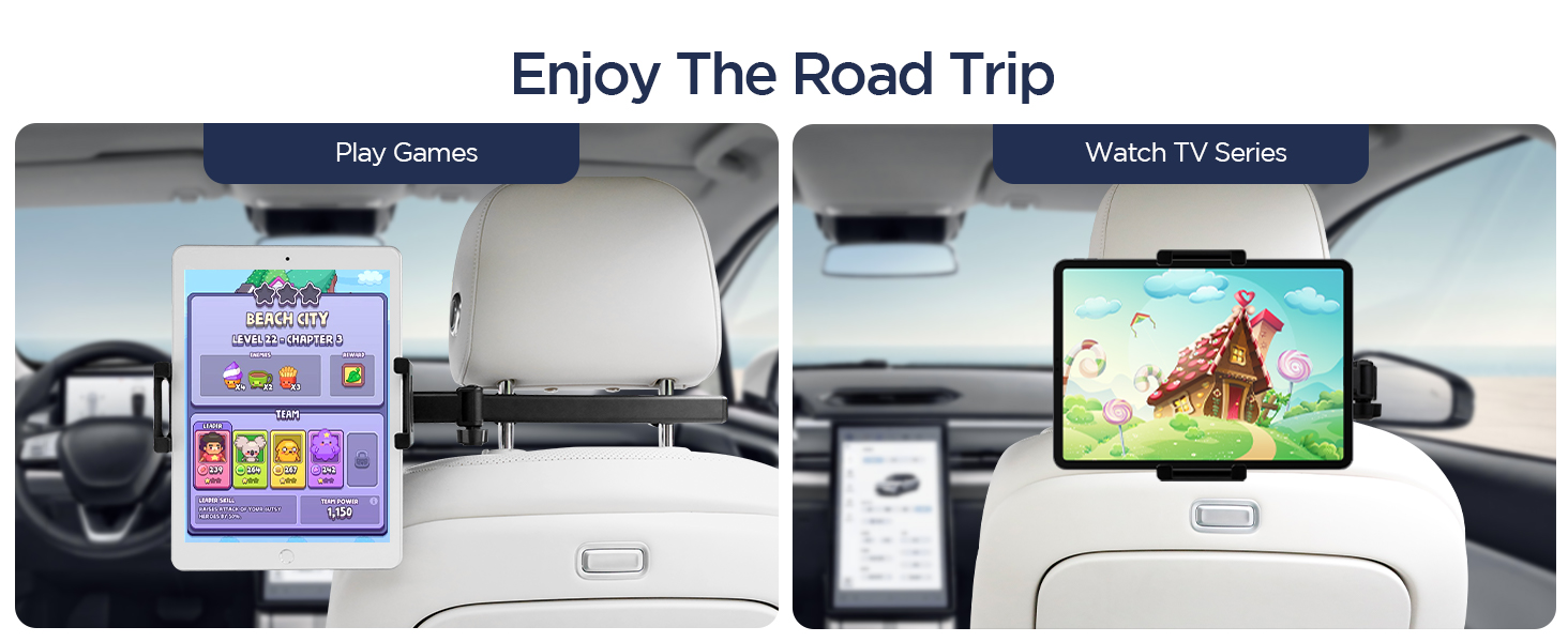 Утримувач для планшета Romon у автомобіль, кріплення до підголівника, універсальний, 360° обертання, для смартфонів та планшетів 4.7-13 дюймів