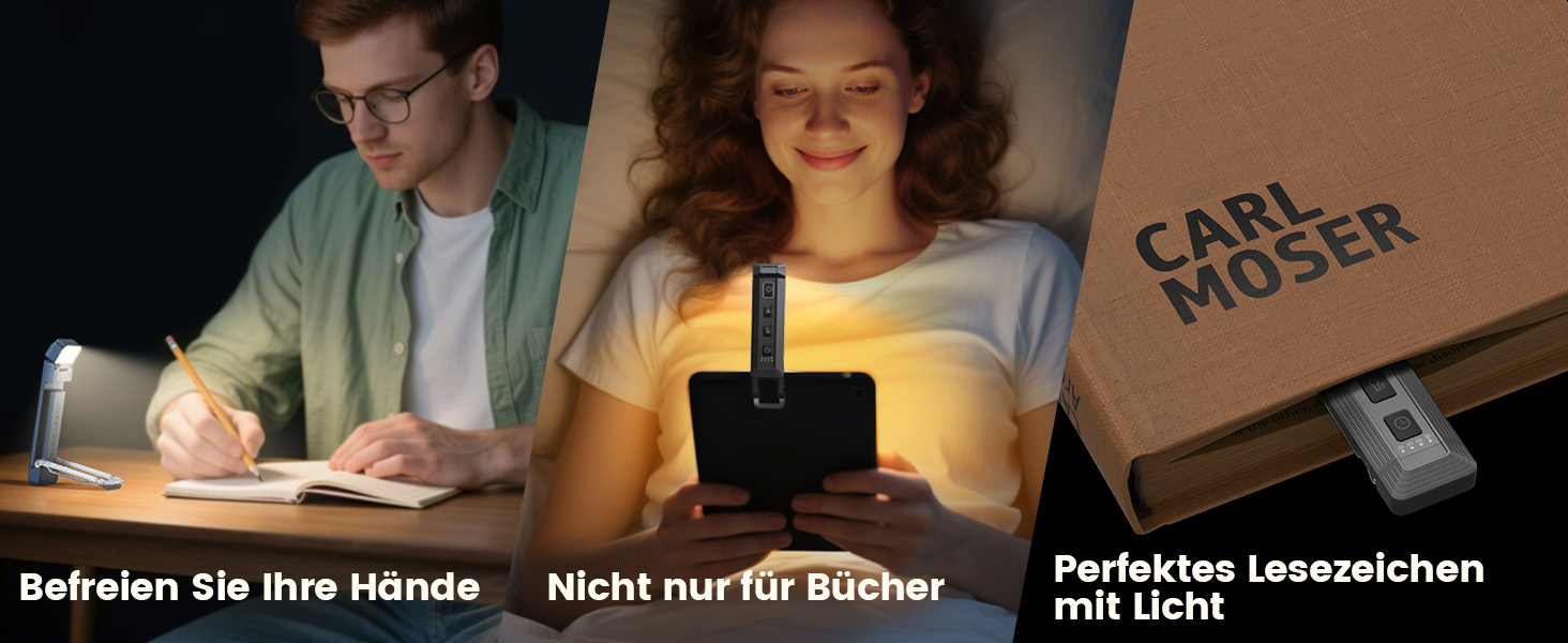 Лампа для читання Glocusent з кріпленням-прищіпкою, 5 режимів яскравості, 3 кольори, таймер, нічник, 65 lm, USB-зарядка, сірий колір