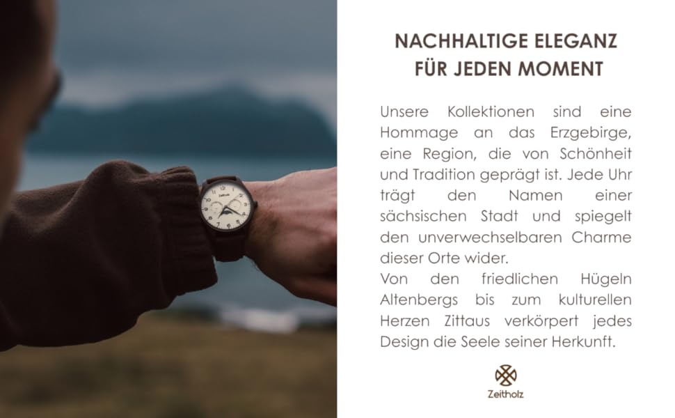 Годинник Zeitholz Holzuhr для чоловіків, аналоговий, 42 мм, з натурального дерева та японським кварцовим механізмом. Екологічний стиль, преміум якість. Колір: блакитний