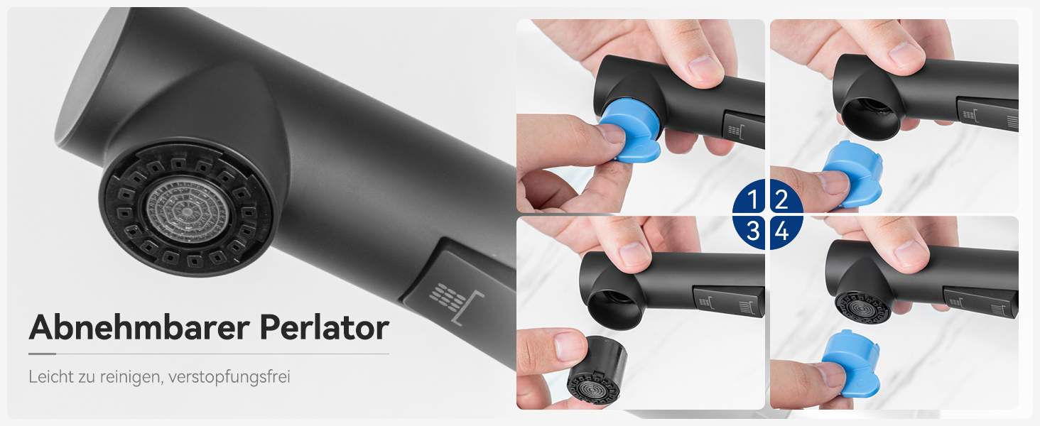 Кран кухонний CECIPA Hochdruck чорного кольору, висувна модель з душем, двома режимами струменя, поворотний на 360°, з нержавіючої сталі, ×207B (L-подібний, високий тиск)