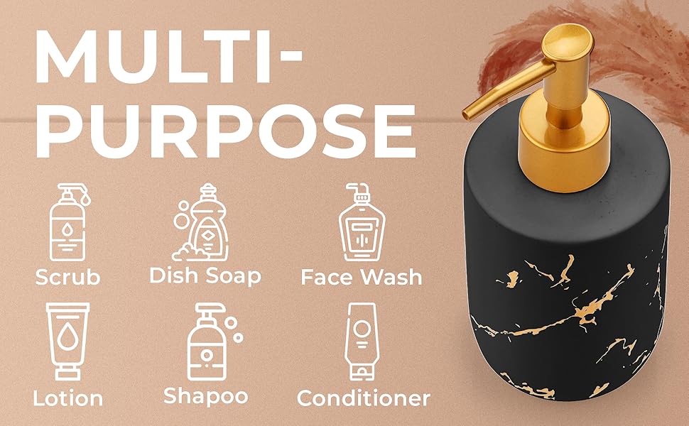 Дозатор для мила JJ PRIME керамічний, 400 мл, чорний, для ванної/кухні