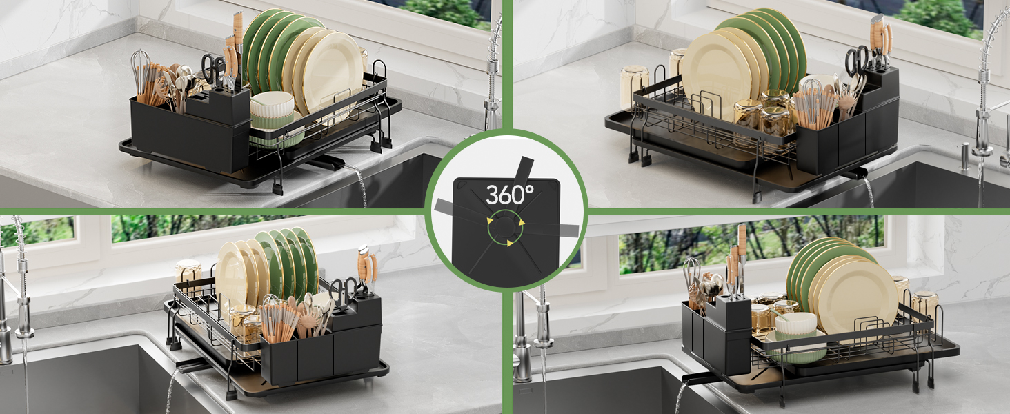 Підставка для посуду ROTTOGOON 2-рівнева з нержавіючої сталі, чорна, для кухонної стільниці