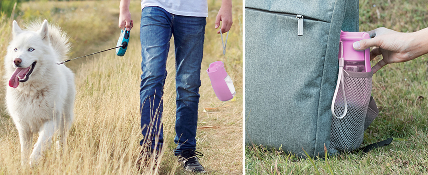 Водяна пляшка для собак на прогулянці 570мл або 350мл: портативна, для цуценят, малих, середніх та великих собак (Рожева)