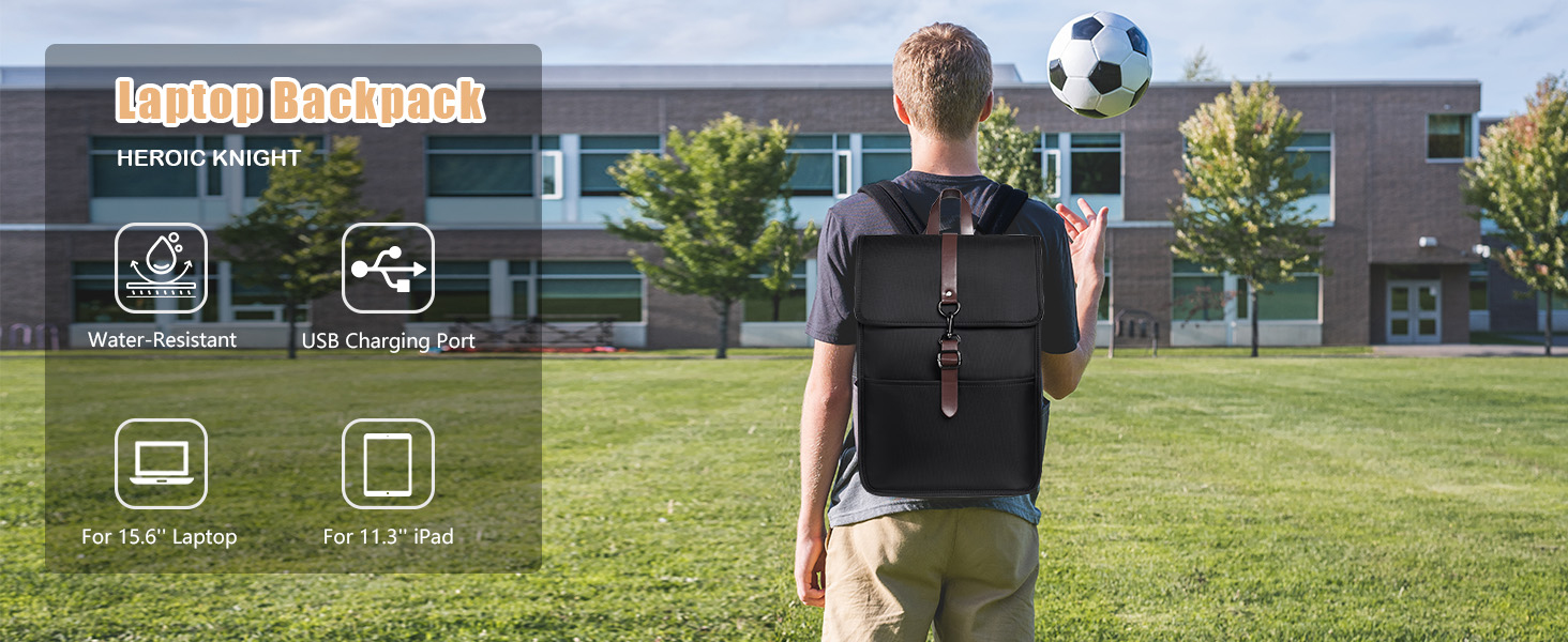 Рюкзак для ноутбука чоловічий/жіночий, 15.6 дюймів, з USB-портом, для подорожей, навчання, велосипеда (Чорний)