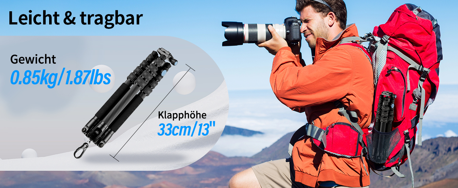 Штатив SIRUI Traveler 5C з вуглецевого волокна для камери | Висота 1380 мм | Вага 0.85 кг | З кульковою головкою & Arca Swiss | Макс. навантаження 4 кг | Компактний 33 см