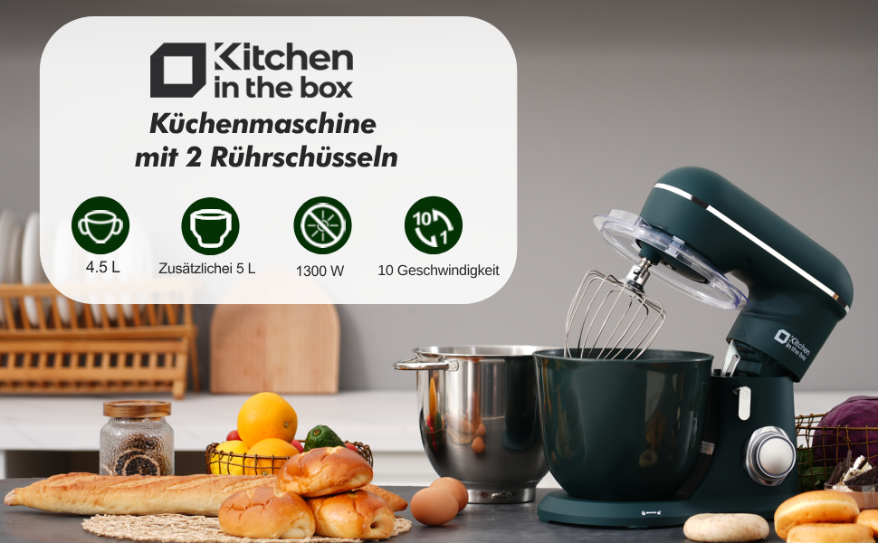 Кухонний комбайн Kitchen in the box: 4.5L та 5L, 1300W, 10+ швидкостей, з набором насадок (крюк, вінчик, гак)