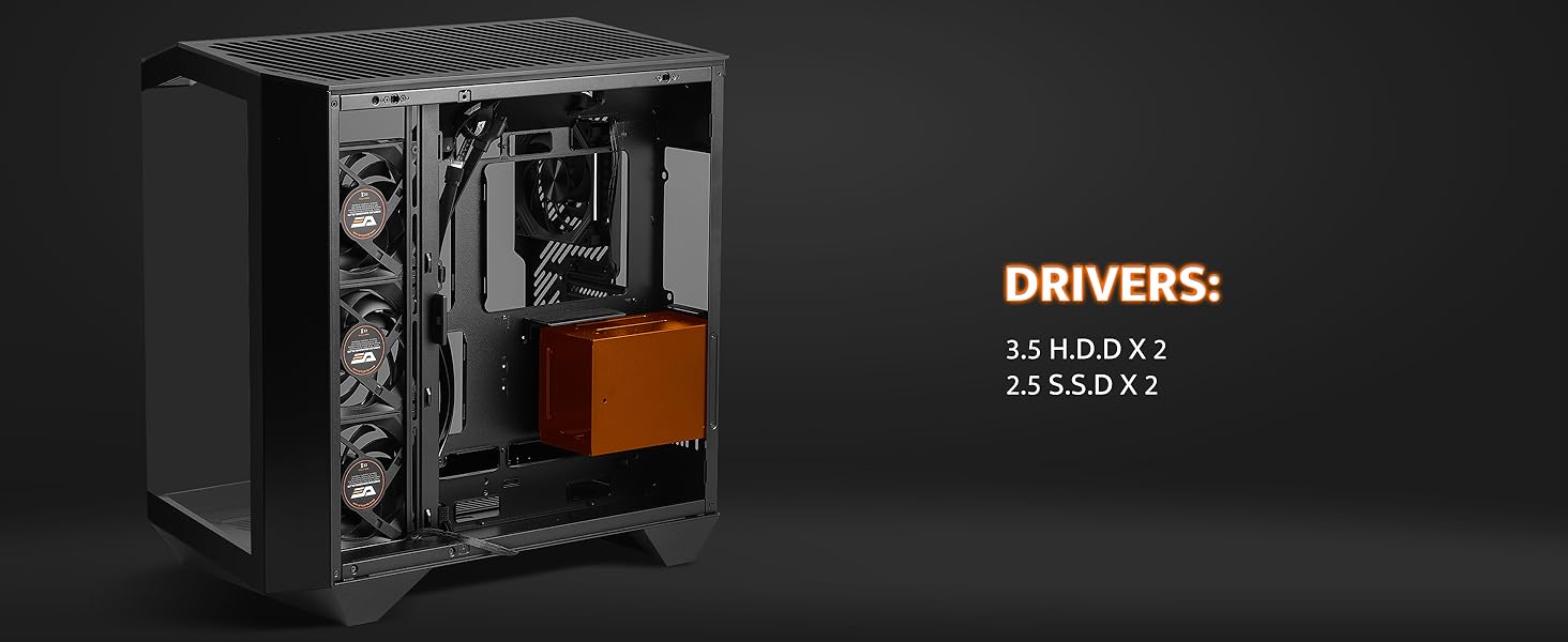 darkFlash DY470 - Корпус для ігрового ПК Full-Tower ATX з 4 PWM-ARGB вентиляторами, сумісний з RTX 40, 2 камери, панорамне скло, підтримка 2 x 360 мм радіаторів, білий колір