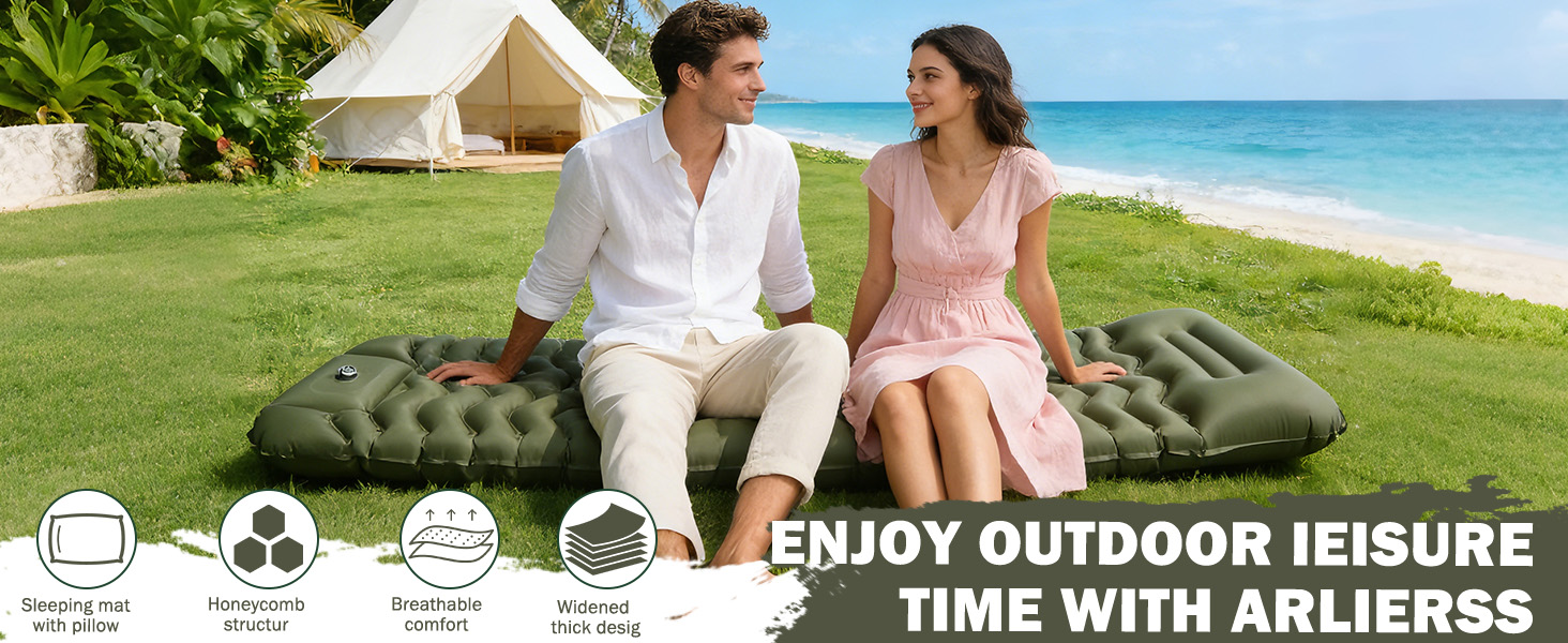 Надувний матрац Isomatte 12 см з насосом та подушкою, армійсько-зелений, для кемпінгу, туризму, пляжу