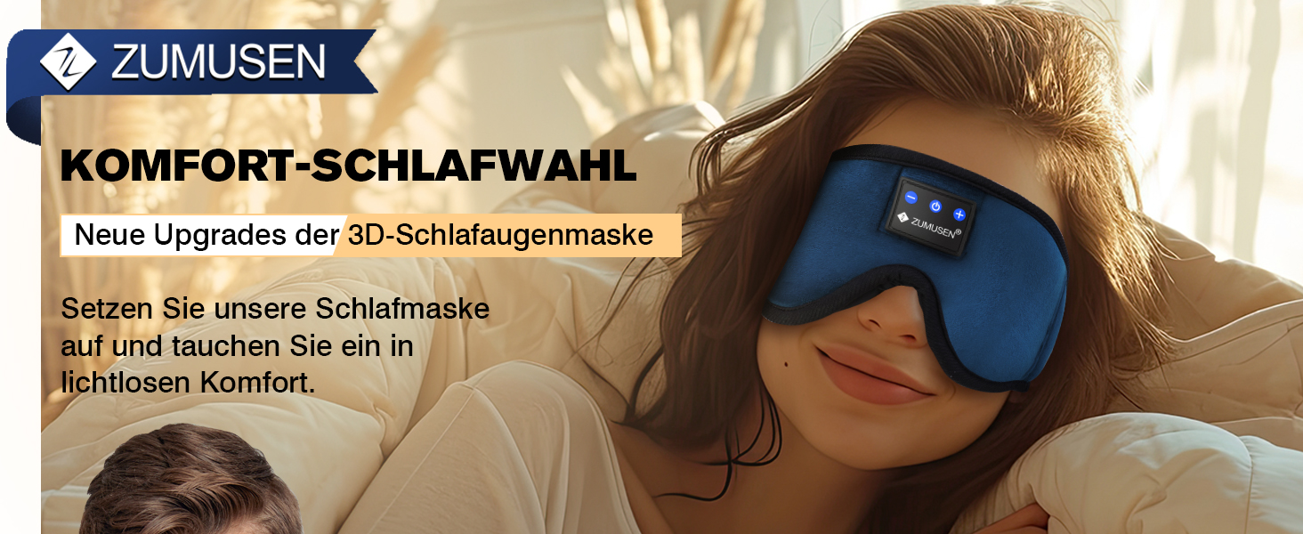 Маска для сну ZUMUSEN з навушниками Bluetooth V5.4, 3D маска для сну, блокує світло, дихаюча, регульована, для відпочинку, медитації, подорожей (Блакитна)