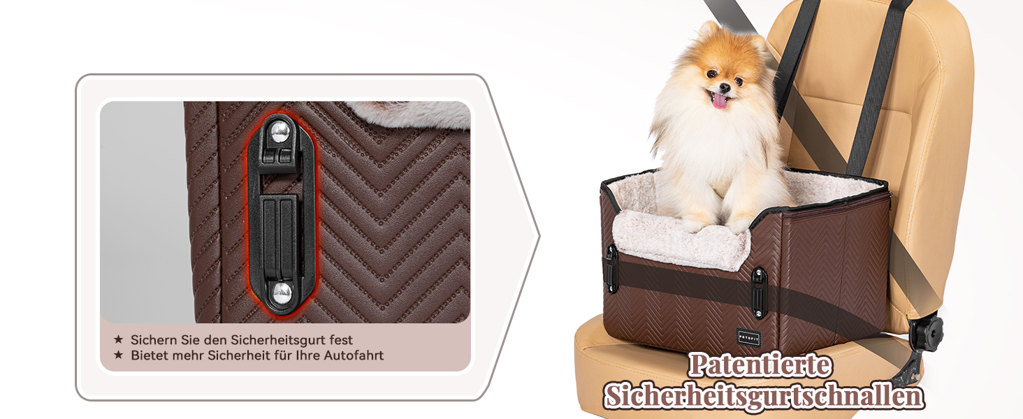 Автомобільне ліжко для собак Petfit, кошик для собак у машину, з кріпленням для безпечного ременя, для маленьких собак, знімні чохли, шкіра, темно-коричневий (S)