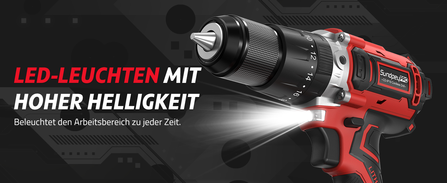 Акумуляторний дриль-шуруповерт SundpeyPRO 21V з перфоратором, 120 Нм, безщітковий двигун, комплект з 2 x 4000mAh акумуляторами, 20+3 ступені крутного моменту, LED-підсвітка