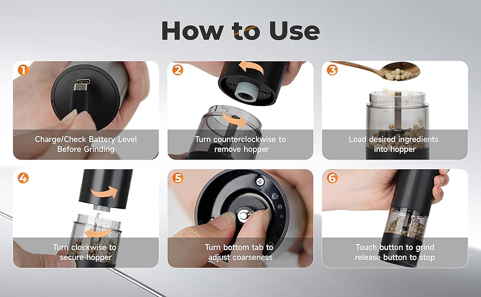 Електричні млини для солі та перцю (2 шт.), USB, для великої солі та перцю