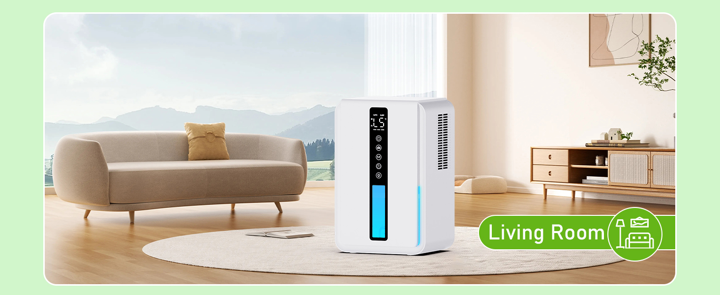 Електричний осушувач повітря 1.8L з антизаморожувальним захистом, 2 швидкості та 2 режими, таймер 48H, RGB підсвітка, для спальні, ванної кімнати та гуртожитку (2500 мл)