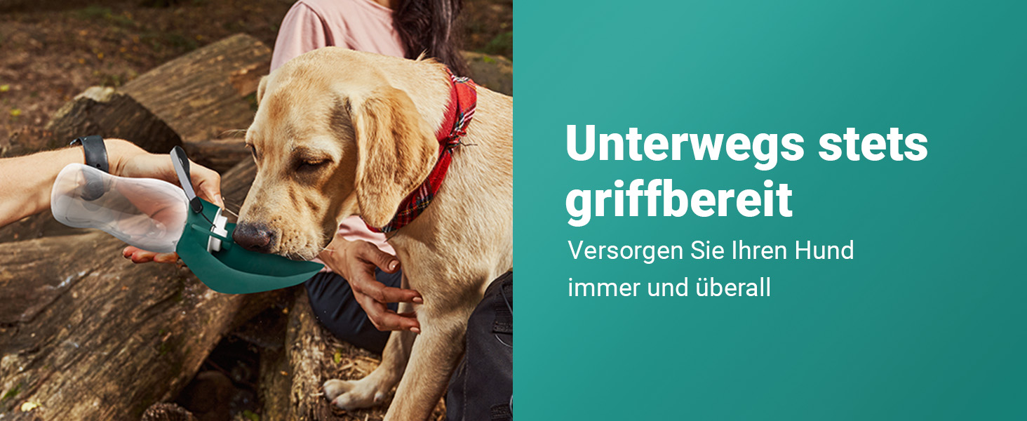 Турбунок для собак Emmi-pet 600 мл з контейнером для корму 150 мл – портативна пляшка для пиття в дорогу для маленьких та великих собак – ідеально підходить для подорожей, походів та активного відпочинку – гігієнічний та легко миється – аксесуари для собак, зелений 600 мл