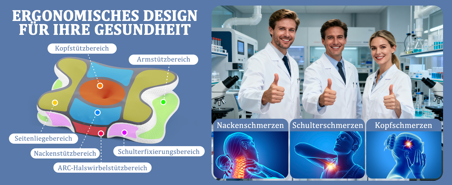 Ортопедична подушка для сну з Memory Foam - для шиї, спини та сну на боці. Подушка з ефектним покриттям з льонової тканини (темно-сіра)