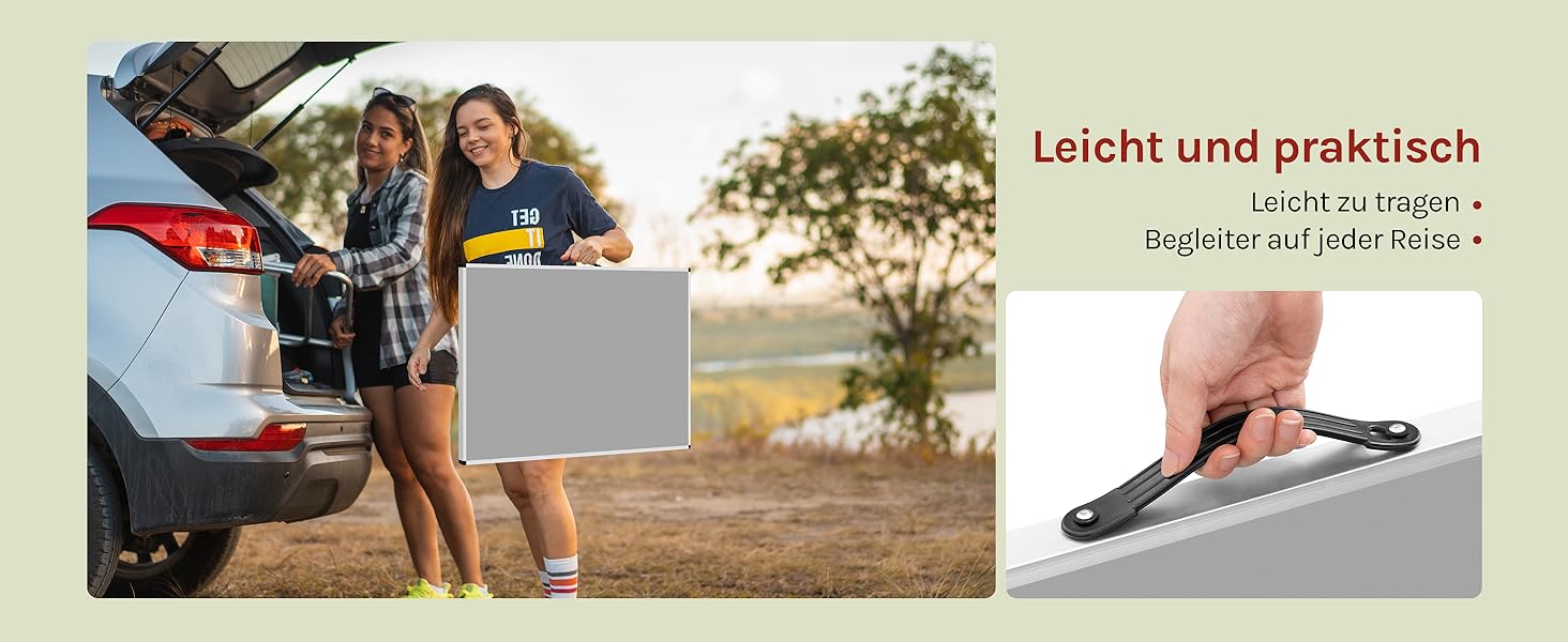 Складаний стіл Woltu для кемпінгу та відпочинку на природі 100x60 см, регульована висота, алюмінієвий і MDF, сірий