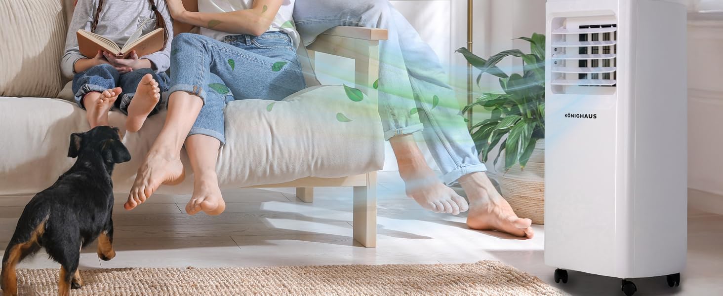 Мобільний кондиціонер Könighaus Smart | 7000 BTU (2,1 кВт) | 4-в-1: охолодження, осушувач, вентилятор, очищувач повітря | Керування через пульт та Alexa