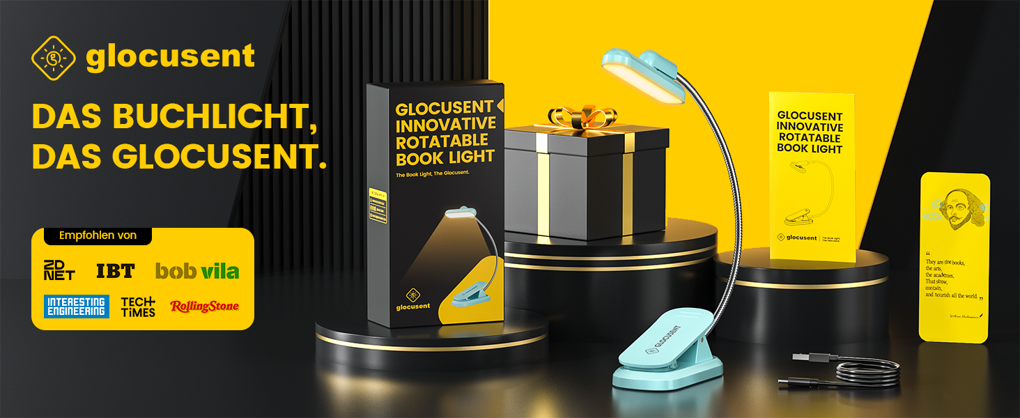 LED лампа для читання Glocusent з кріпленням на книгу, 22 світлодіоди, таймер, регулювання яскравості та кольору, акумулятор 1000 mAh (до 100 годин), для книголюбів, блакитна