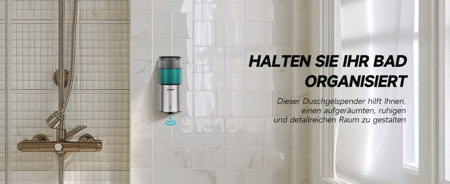 Автоматичний дозатор мила AIKE для рідкої мила, настінний, для кухні та ванної кімнати, IPX7, вологостійкий, 400 мл, з нержавіючою сталлю, шліфована