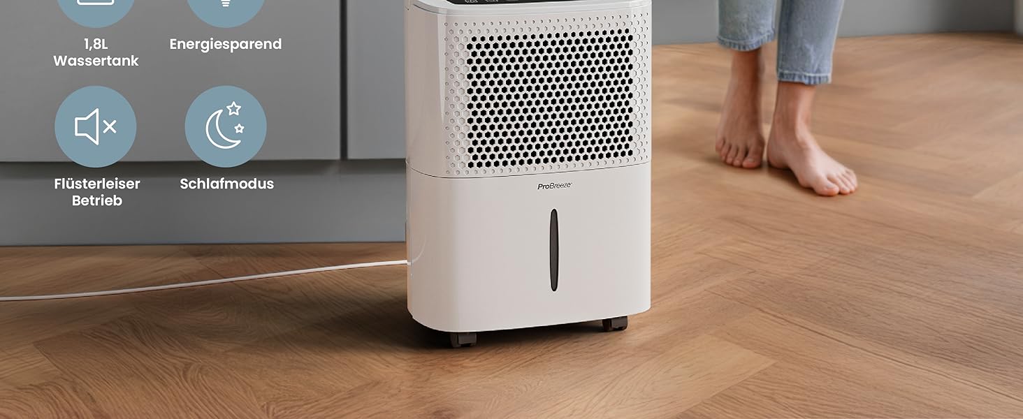 Про Бріз® Eco Kompakt 12L/день - Розумний осушувач повітря з Wi-Fi, LED-дисплеєм, функцією сушіння та автоматичним вимкненням (12л, 20 м²)