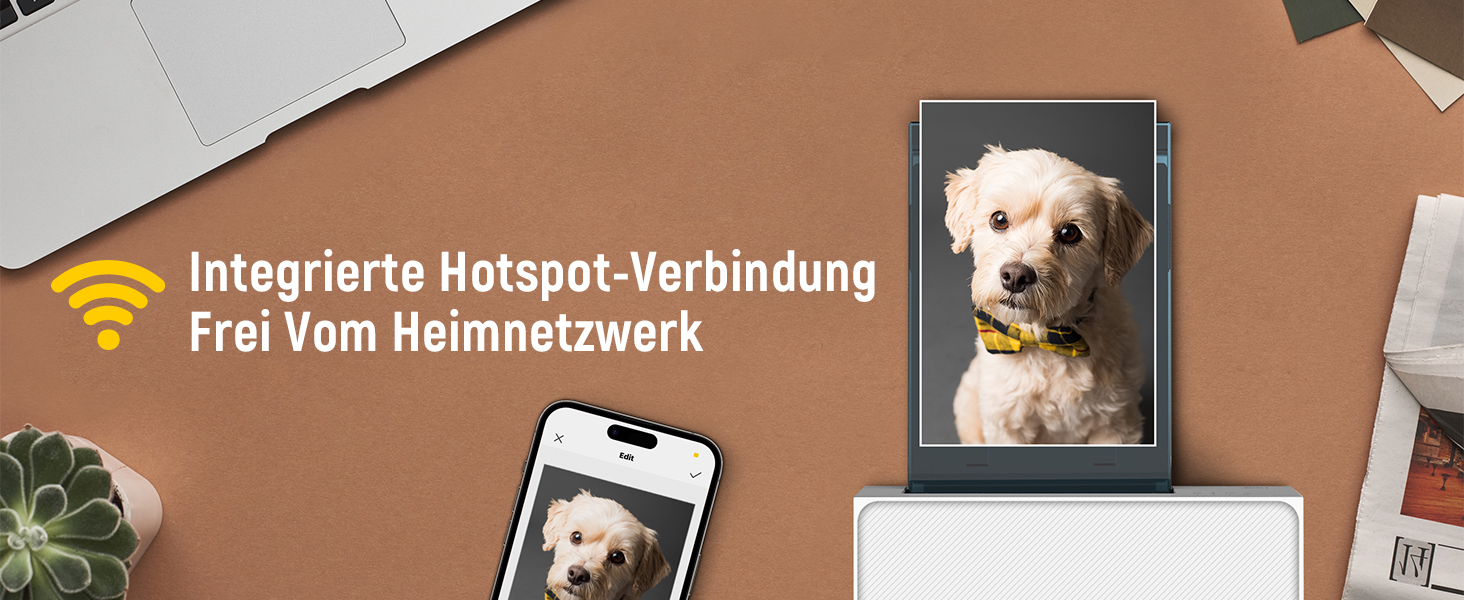 Портативний фотодрук для смартфонів Liene (10x15 см) + 2 пачки фотопаперу (20+80 аркушів), WiFi, сублімація, для iPhone/Android/PC, білий