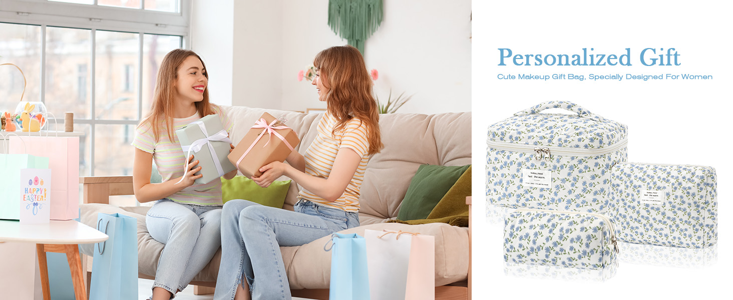 Набір косметичок 3 шт. з квітковим візерунком, дорожні та повсякденні | Косметичка для макіяжу для жінок та дівчат (Блакитний Павич)