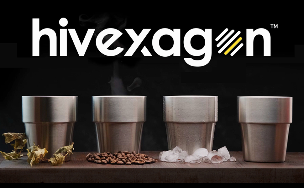 Набір з 8 двошарових чашок Hivexagon 300 мл з нержавіючої сталі, ідеально для холодних напоїв, підходить для посудомийної машини