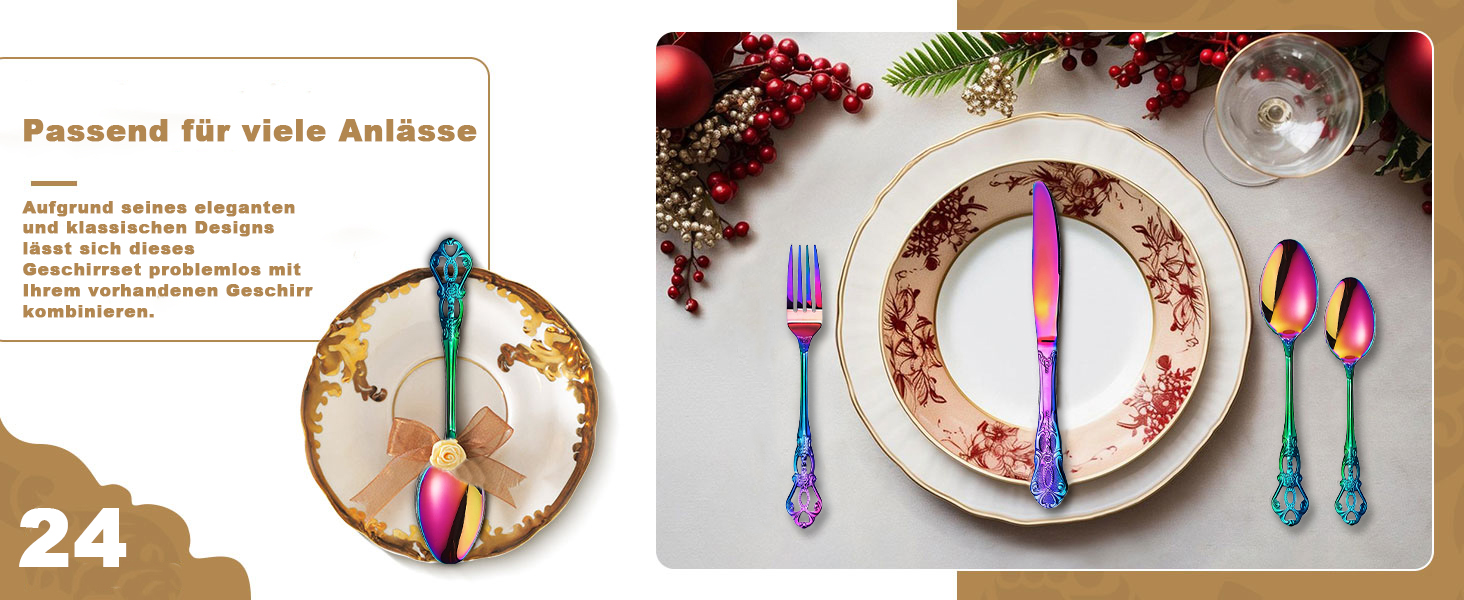 Набір столових приборів Retro на 6 осіб з нержавіючої сталі, 24 предмети, антикварний бароковий дизайн (Райдуга)