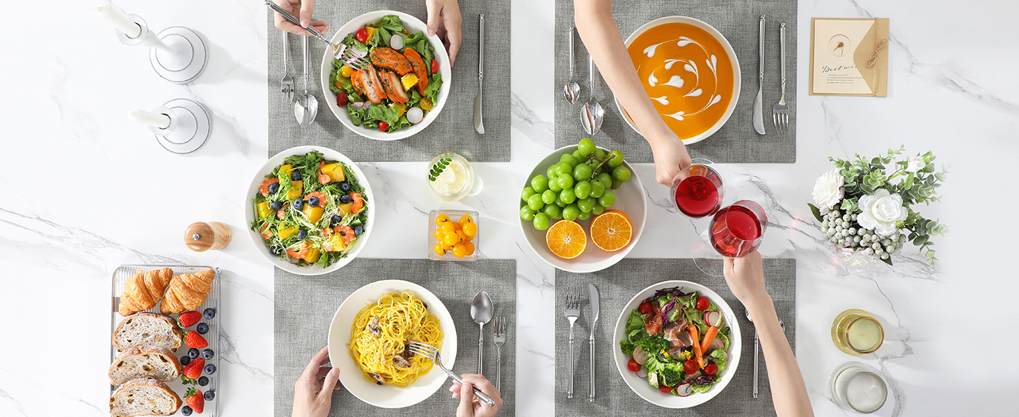 Набір посуду MALACASA, 6 предметів: тарілки для пасти, супу, салату, сервірування. Білий порцелан, 1250 мл