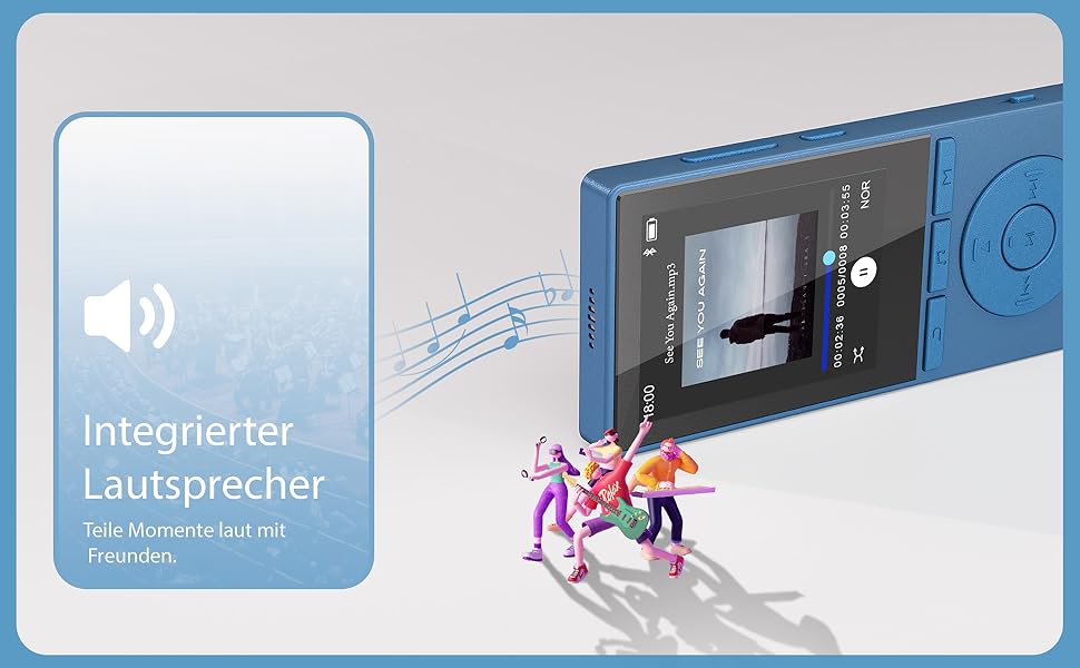 MP3 плеєр 64GB Bluetooth 5.3 з динаміком, HiFi звук, запис голосу, E-book, підтримка TF карти 128GB (Синій)