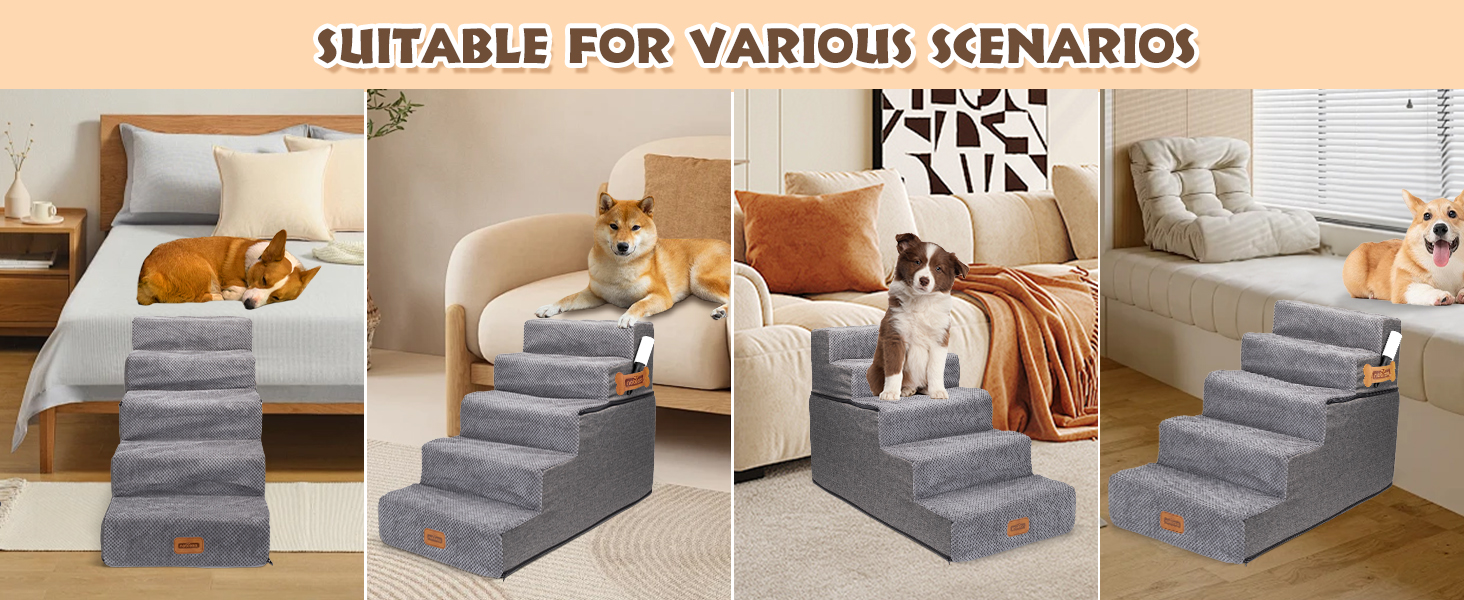 Сходинки для собак Nobleza – 3 та 5 сходинок, пандус для тварин, килимок для видалення ворсу, для собак та котів