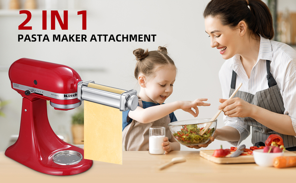 Насадка для приготування пасти Gdrtwwh для кухонного міксера KitchenAid, набір: ролик для тіста, різак для спагеті, ролик для локшини та щітка, нержавіюча сталь, ручний