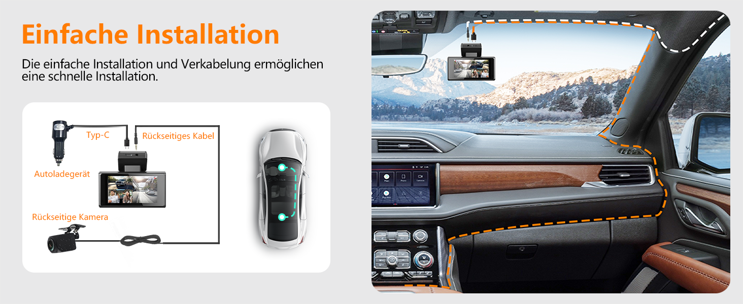 Відеореєстратор Antfutre Dashcam Auto Vorne Hinten 4K+1080P з GPS, WiFi, HDR, G-Sensor, 24/7 Parküberwachung, Loop-Aufnahme MXC-857-64GB