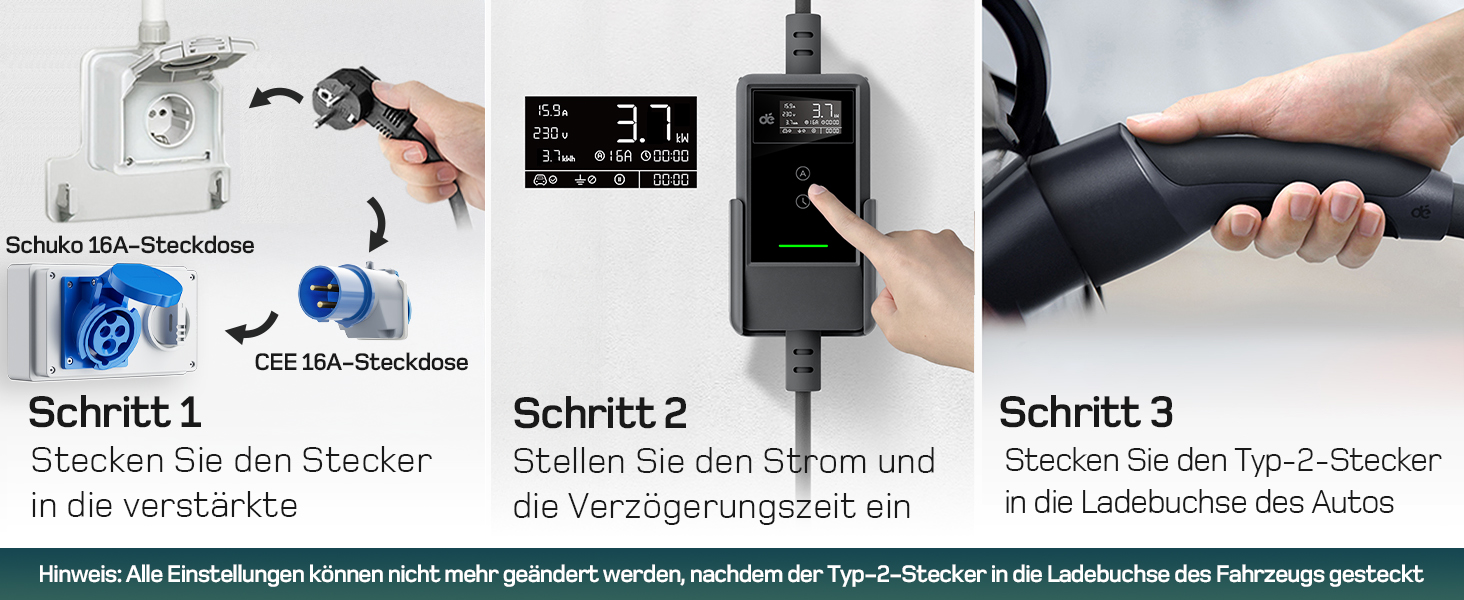 Кабель для зарядки електромобіля Type 2 Schuko 3,7kW, 7м, 6-16A, 1-фазний, з LCD дисплеєм, чорний