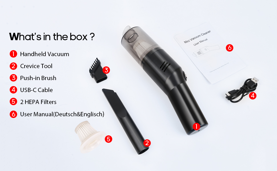 Портативний акумуляторний ручний пилосос Suloea, USB, чорний