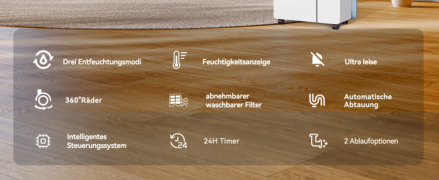 Електричний осушувач повітря Fwoueot 16L/24h для дому: осушувач з компресором для приміщень до 45 м², автоматичне відтанення, 3 режими, таймер 24 години, великий бак 2L, з колесами, для спальні