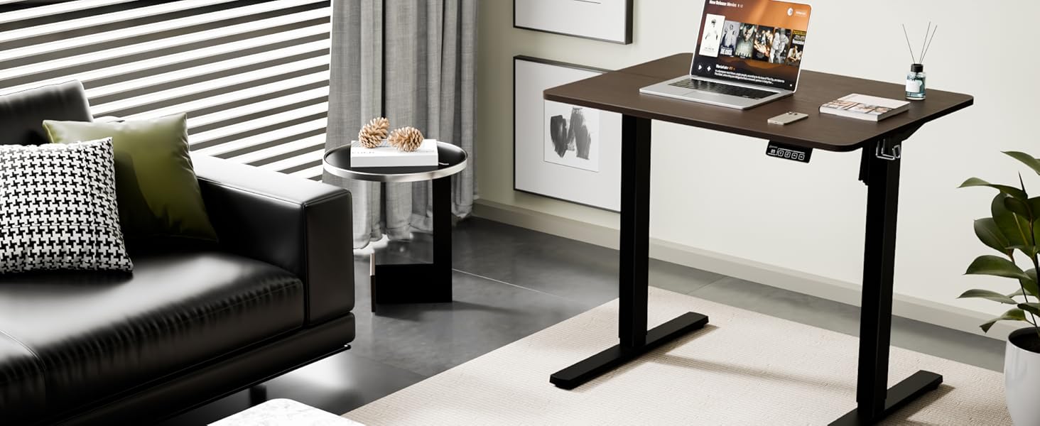 Ergonomaker Electric Standing Desk 80x60cm - Compact Adjustable Height Desk with 2-Section Tabletop, Home Office Desk (White Frame + Oak Tabletop)