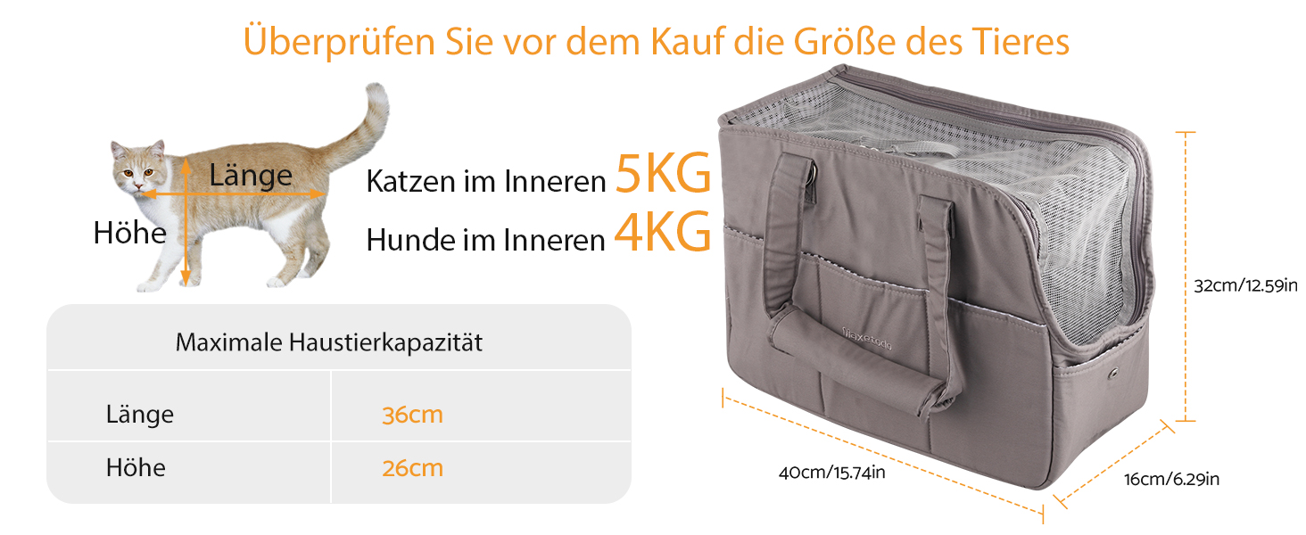 Складана переносна переносна коробка для собак та котів - переносна собача коробка/сумка для транспортування до 4 кг собак та 5 кг котів для подорожей та авто | Сірий 40x16x32 см, сірий L 16 x B 32 x H 40 см