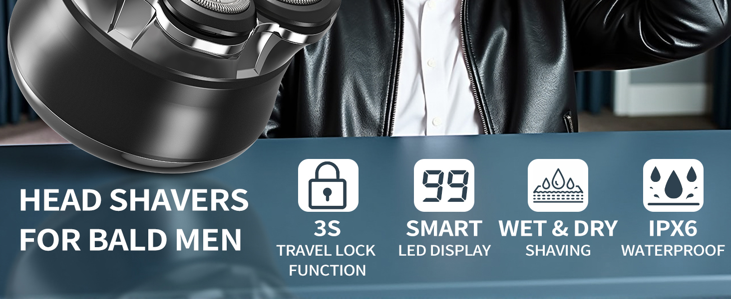 Електричний гоління голови для чоловіків Glatzen, 7D гнучкий знімний гоління, плаваюча головка, водонепроникний для мокрого та сухого використання, гоління з LED-дисплеєм